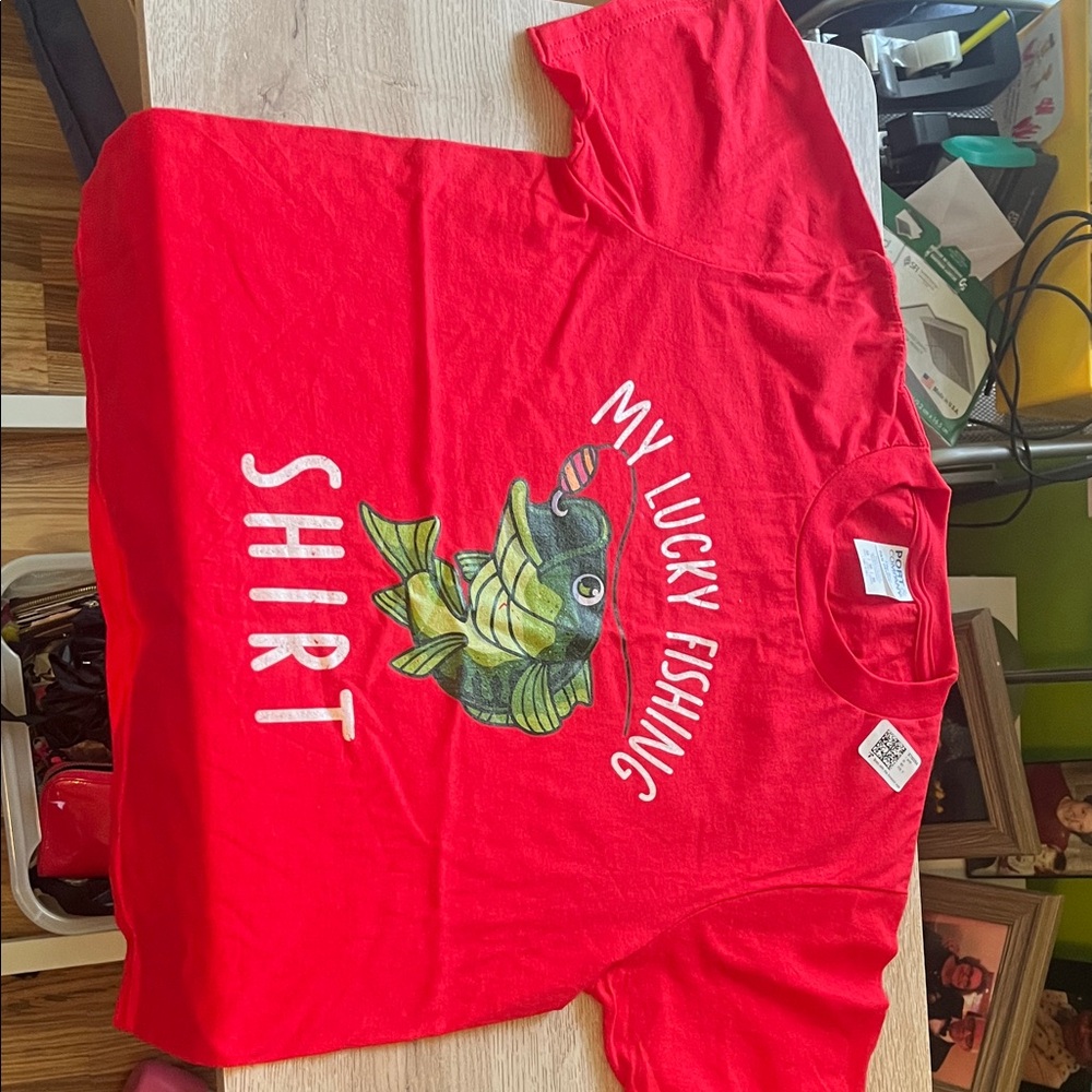 Red Kids Fishing Graphic T-Shirt